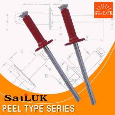 Aluminum steel peel type blind rivet for knife